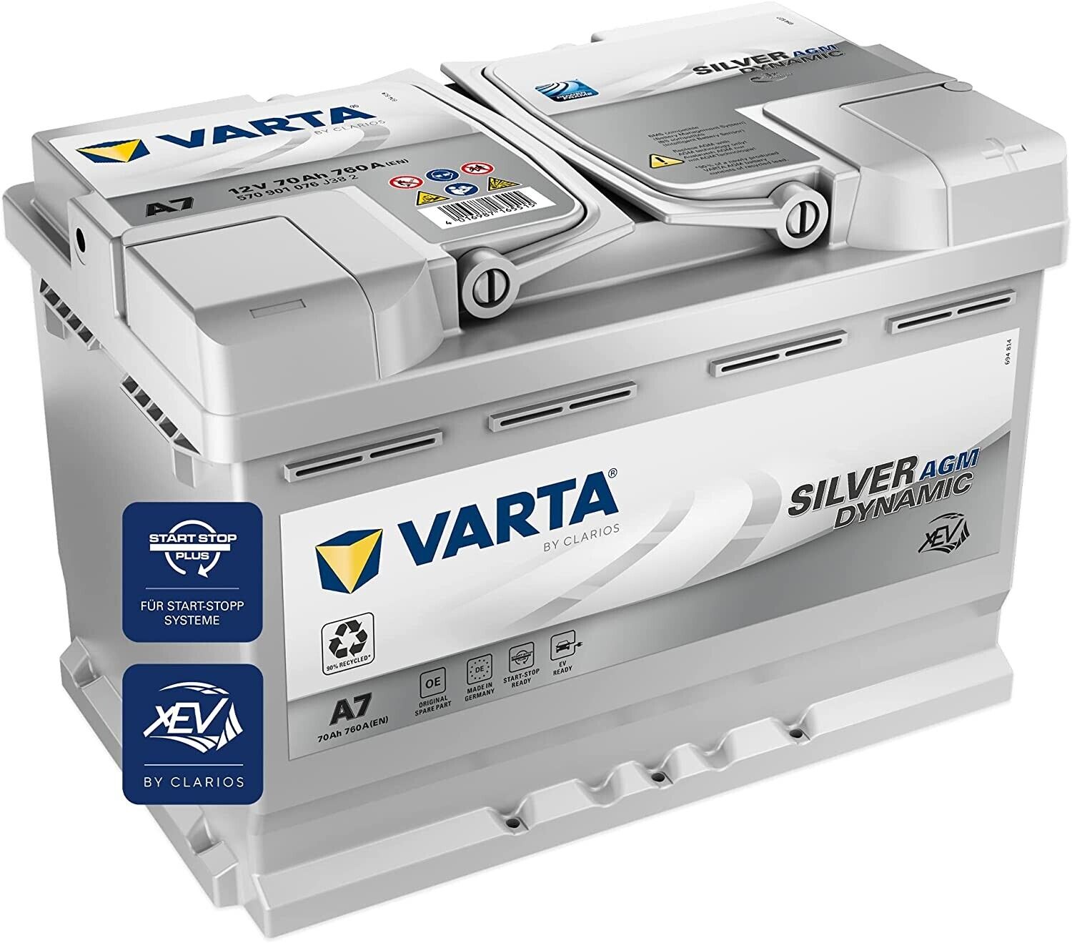 Varta A7 Silver Dynamic 12V 70Ah 760A/EN AGM Start-Stop (ex E39) Car Battery