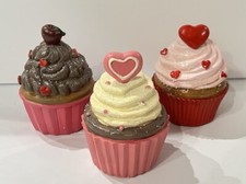 Set of 3- Sweet Treats Valentine's Day Faux Cupcakes - Tabletop Decor NEW 