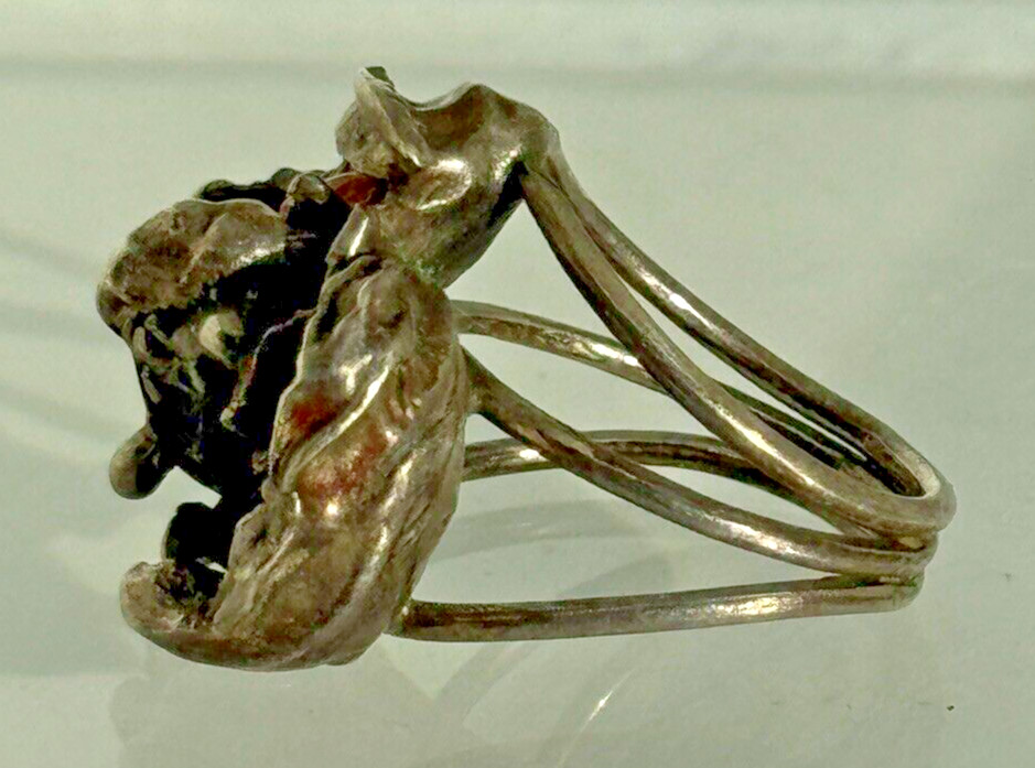 Modernist Brutalist Ring Silver Mediterranean Cor… - image 4