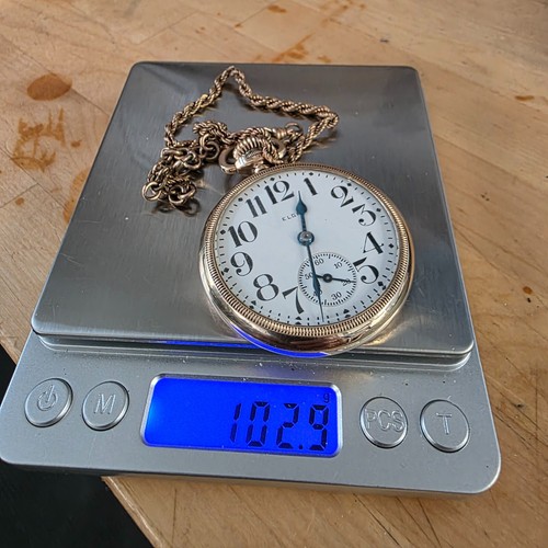ELGIN 21j 10k GOLD FILLED OPEN FACE 16s RR POCKET WATCH with Fob GF 313 - Picture 7 of 14