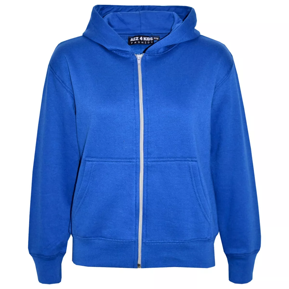 Kids Boys Unisex Plain Fleece Royal Blue Hoodie Zip Up Style Zipper 2-13 Years