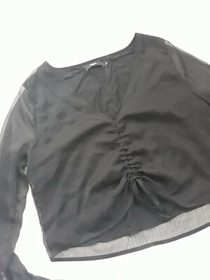 Tigha Damen Langarm Bluse Top Fashion Look Schwarz Große S