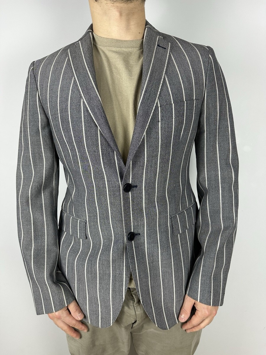 TAGLIATORE 48Rグレー系テーラードジャケ Tagliatore Striped Grey Men's Blazer Jacket size 48 S/M