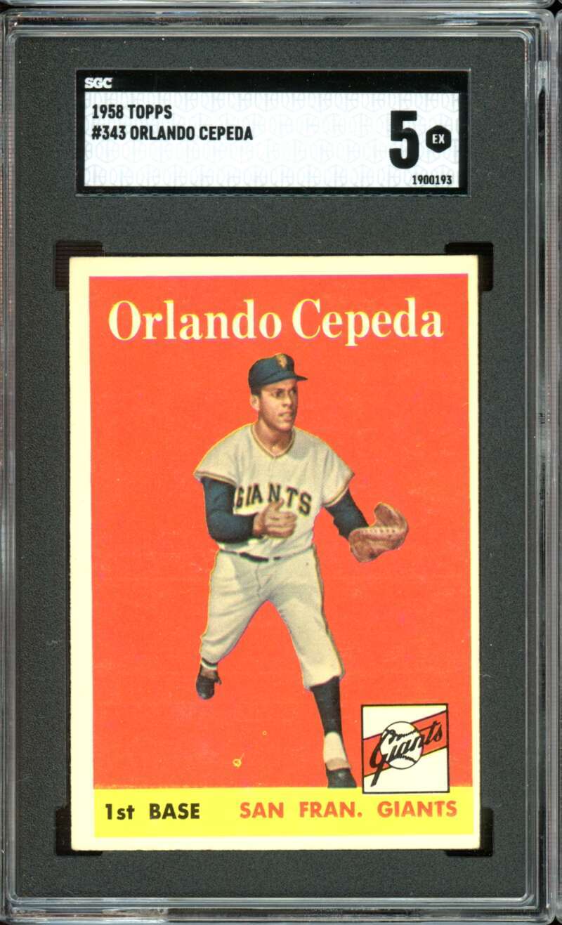 1958 Topps #343 Orlando Cepeda RC/Rookie Giants HOF SGC 5 EX
