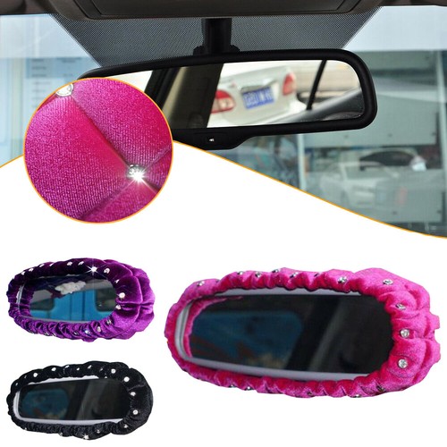 1X Car Plush Diamond Interior Rearview Mirror Cover Decor Accessories For Women - Picture 3 of 15