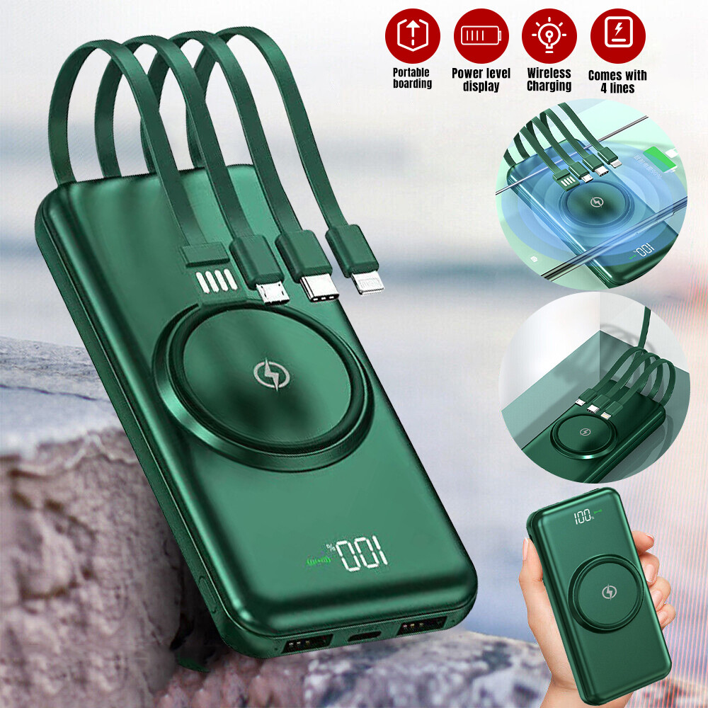 Wireless Power Bank Backup Fast Portable Charger External Battery 900000mAh