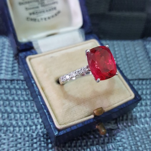 925 Sterling Silver Ring, Lab Created Ruby, Size S.5 US 9.25, Cocktail Ring - Picture 2 of 7