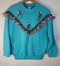 vintage 80s Southwestern ugly sweater SMALL handmade Tassels Fruit Of The Loom