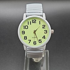 Women's Watch Quartz Round Small Yellow Dial on White Stretch Band New Battery