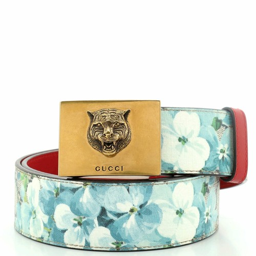 Gucci Animalier Plaque Belt Blooms Print GG Coated Canvas Wide 80 | eBay