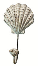 Sea Shell Wall Hook Cast Iron Hat Coat Towel Rustic Distressed 7" H Nautical