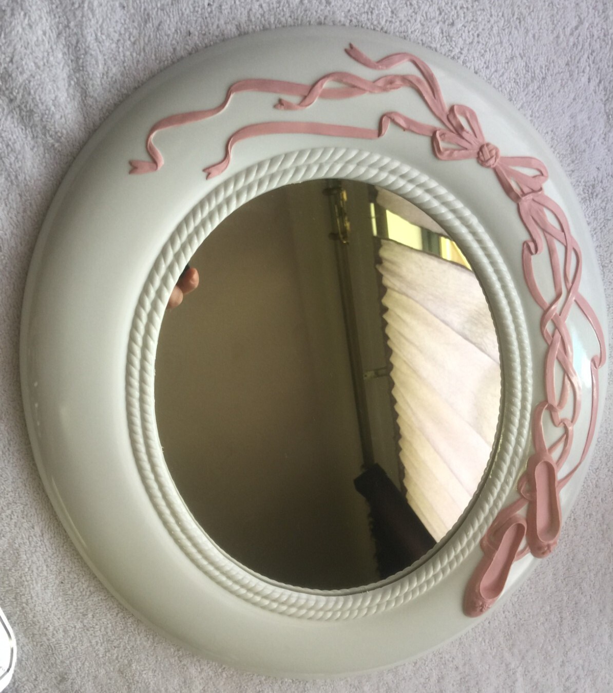 VTG Home Interiors Oval Mirror Pink Ballerina Shoes and Ribbon 14 3/4