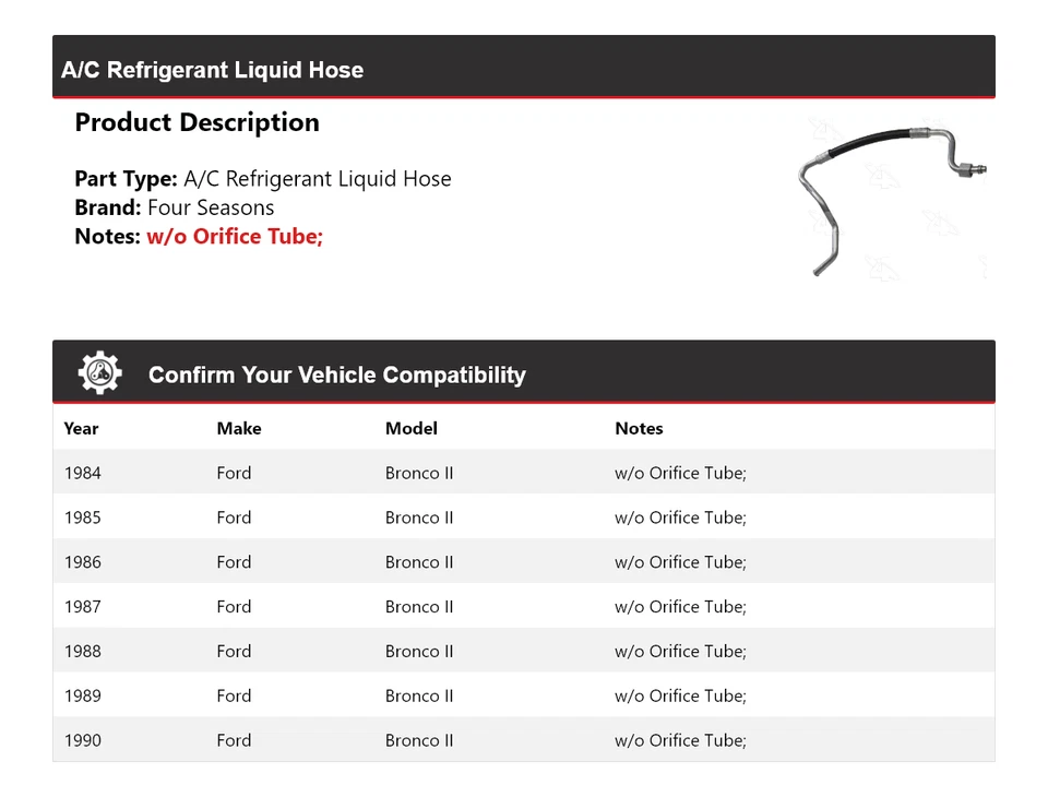 Manguera líquida refrigerante aire acondicionado Ford Bronco II 1984-1990 4 estaciones 1985 1986 Foto 2 de 4