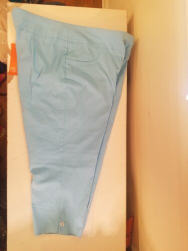 Hearts Of Palm Cropped Pants 22W Sky Blue Pullon Slimming Button Cuff NWT
