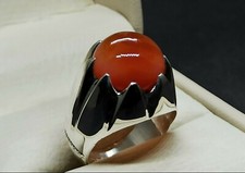 Natural Yemeni Brown Carnelian Mens Ring Sterling Silver 925 Handmade Aqeeq Ring