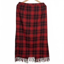 Requirements Red Black Plaid Fringe Midi Skirt Women s Sz 14 Punk Grunge Tartan