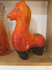 Vintage ELLIS AUSTRALIAN Ceramic POTTERY Glossy Orange Horse Figurine MCM 1960’s