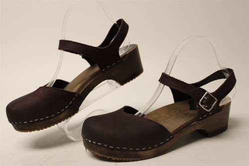 Sandgrens Saragasso Swedish Clogs Womens 9.5 10 40 Maroon Leather Buckle Sandals - Picture 2 of 24