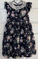 Janie And Jack Floral Ruffle Cap Sleeve Dress 4 Navy Blue Lace Collar Dressy