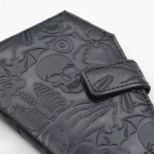 Dark Spooky Goth Vintage Embossed Skull Coffin Wallet Halloween Pattern Clutch - Picture 4 of 11