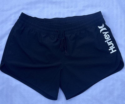 Hurley Womens Black Elastic Waist Logo Zip Pocket Phantom Boardshorts Size XL