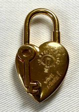 HERMES Cadena Padlock Heart 2004 Gold Lock Bag Charm Pendant AUTH