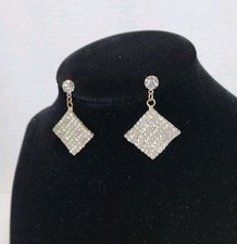 Rhinestone Silver Tone SquarePierced Dangle Earring Wedding Fashion Jewelry