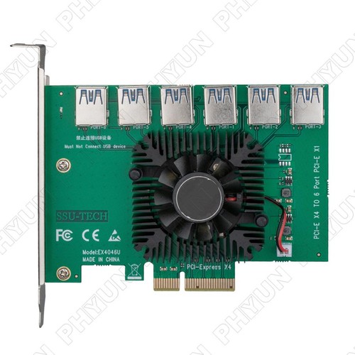 PCIE 1 to 6 PCI Express X4 20Gb Riser Card Adapter PCI-E Slot 4X to 16X USB 3.0 - 第 6/10 張圖片
