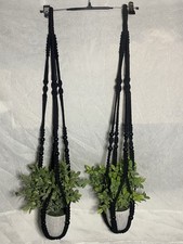 2 Macrame Bohemian Hanging Planter, 35 Inches Long 4 Inch Pots With Faux Plants