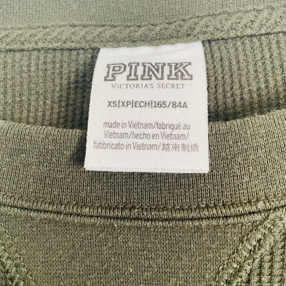 Camiseta corta térmica tejida gofre verde XS rosa Victoria's Secret para mujer logotipo Foto 3 de 4