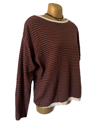 Suéter a Rayas Reverse Italy Para Mujer Talla M/L Mezcla Lana Cachemira Preppy - Imagen 2 de 9