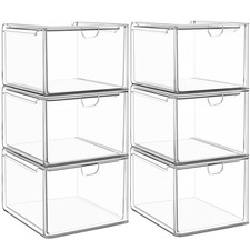 6 Pack Small Stackable Stroage Drawers, Acrylic Bathroom Makeup Organizer, Pl...