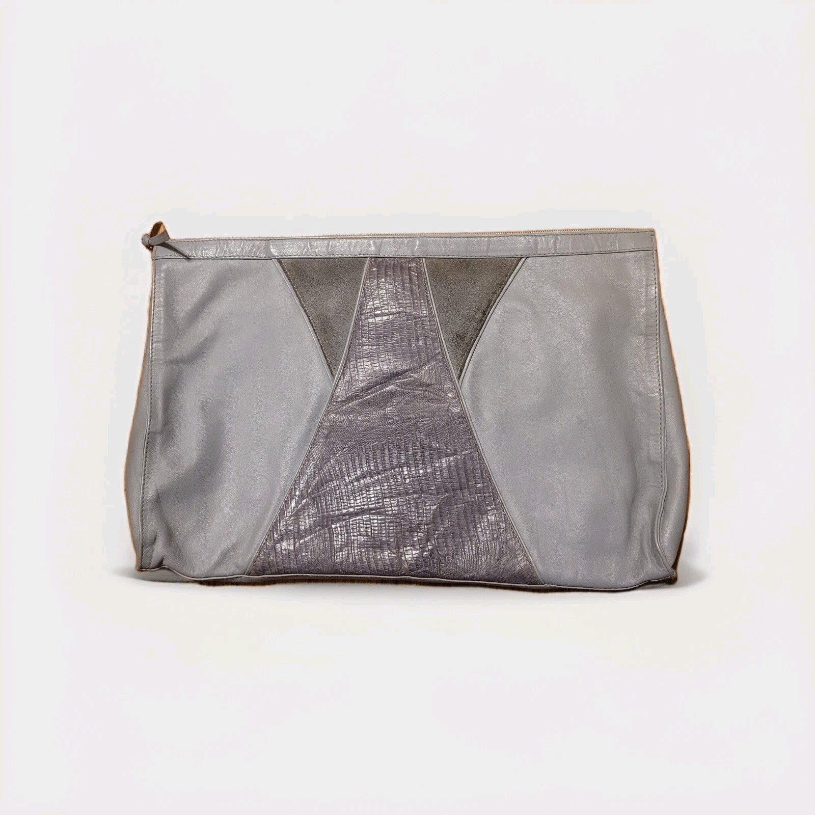 VTG Gray Leather Patchwork Lizard/Suede Detail Cl… - image 2