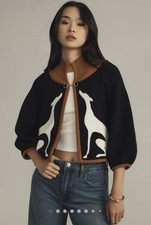 Anthropologie Maeve Dog Knit Cardigan Sweater Cape Greyhound Dogs Shrug M NWT