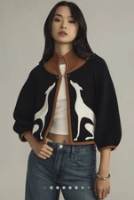 Anthropologie Maeve Dog Knit Cardigan Sweater Cape Greyhound Dogs Shrug M NWT