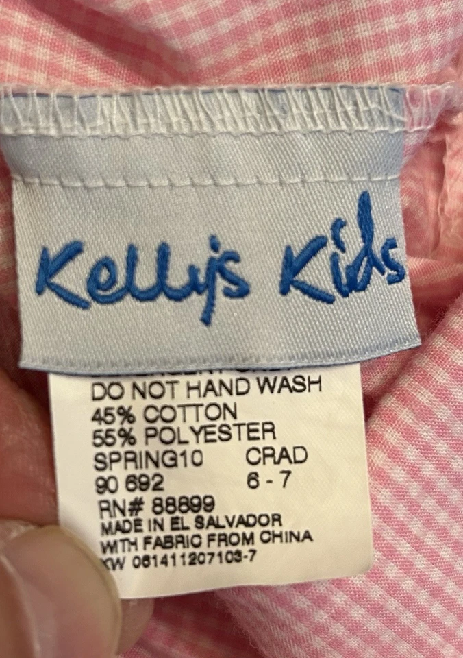 Vestido longo Bishop Kelly’s Kids meninas tamanho 6 - 7. Xadrez rosa Gingham. Cottagecore - Imagem 4 de 4