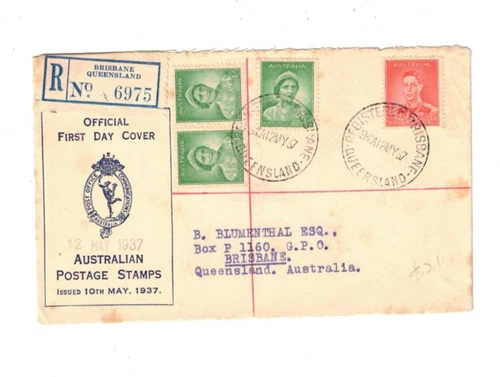 Australia 1937 1d & 2d on OFFICIAL Registered FDC,cds BRISBANE Qld