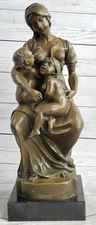 17.5"Art Deco Sculpture Woman Mother Breast Feeding Baby Nude Bronze Figure Sale