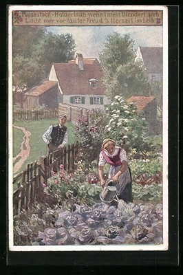 Artist postcard Paul Hey: folk song card no. 41: Rosestock, Holderblüh if i mei 
