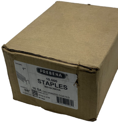 PREBENA WS16CNKHA GALVANIZED COATED STAPLES CROWN 1'' LENGTH 5/8'', 10000 STAPLES