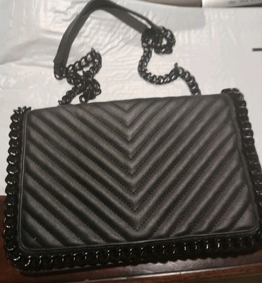 Aldo Black Greenwald Chain Crossbody Bag Faux Leather Quilted Heavy Strap