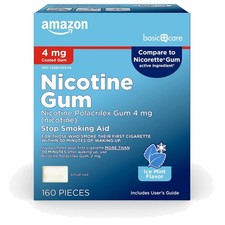 Basic Care Nicotine Gum 4 mg - 160 Count, Ice Mint Flavor for Quit Smoking