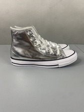 Womens Sz 7 Mens Sz 5 Converse All Star Metallic Silver Hi Top Lifestyle Retro