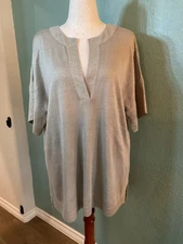 LAFAYETTE 148 New York Taupe Linen V Neck Side Slit Tunic. Sz. Large. Lovely!