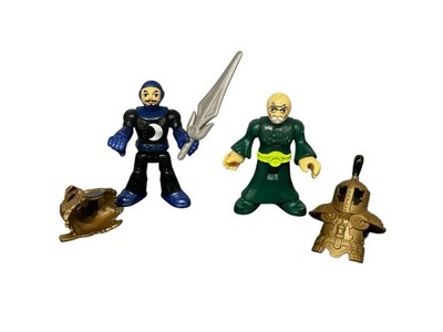 Fisher Price Imaginext Blue Black Knight & Green Neon Wizard Action Figures