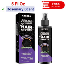 GIFBEA Black Rice Water Hair Growth Serum Spray, Biotin  Castor Oil, 5 Fl Oz