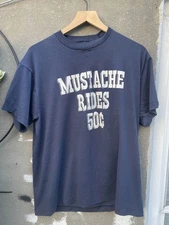 Vintage 80s Funny Mustache Rides .50 Single Stitch USA Screen Stars Distressed