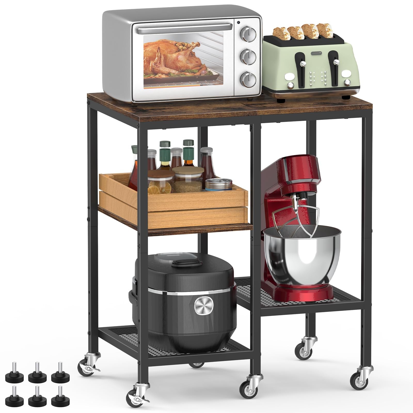 4 Tier Rolling Microwave Cart Coffee Bar Rack