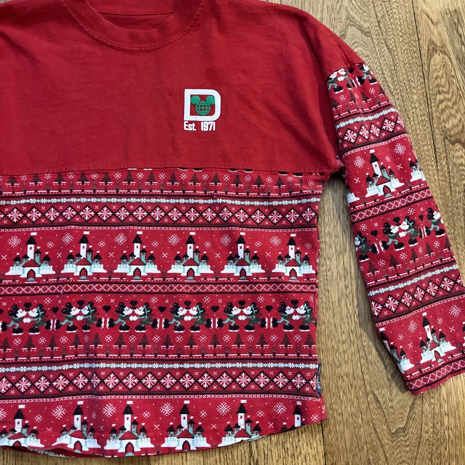 Disney Parks Girls Christmas Spirit Jersey Shirt Red Mickey/Minnie, Size Youth M - Image 3 of 4
