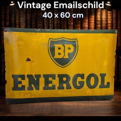 Vintage Alt BP Energol British Petroleum Emaille Reklame Schild Enamel Plaque
